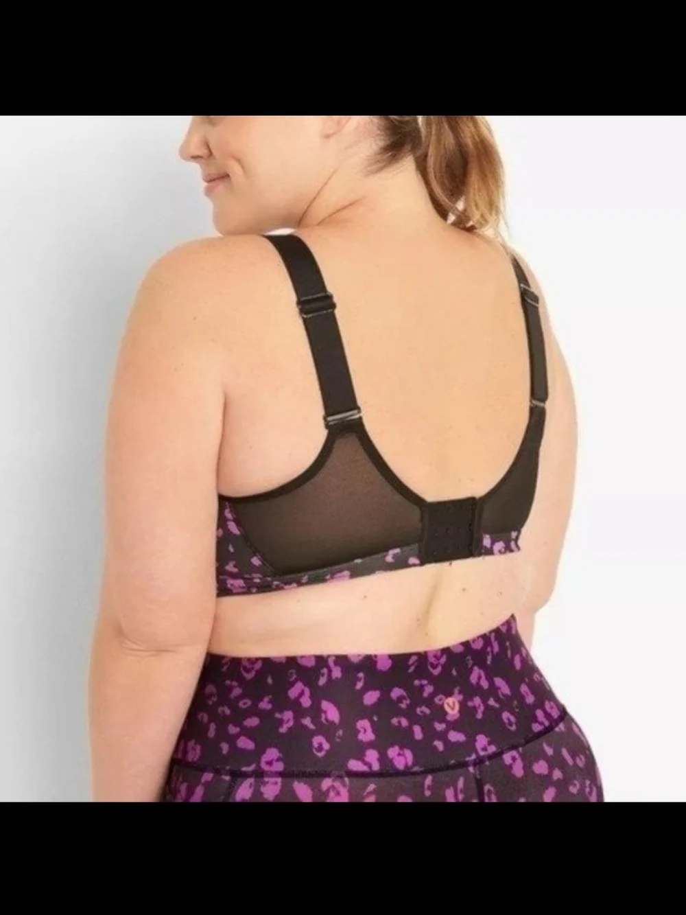 Livi Cacique Lane Bryant Black & Purple Leopard Print High Impact Sports Bra 42D